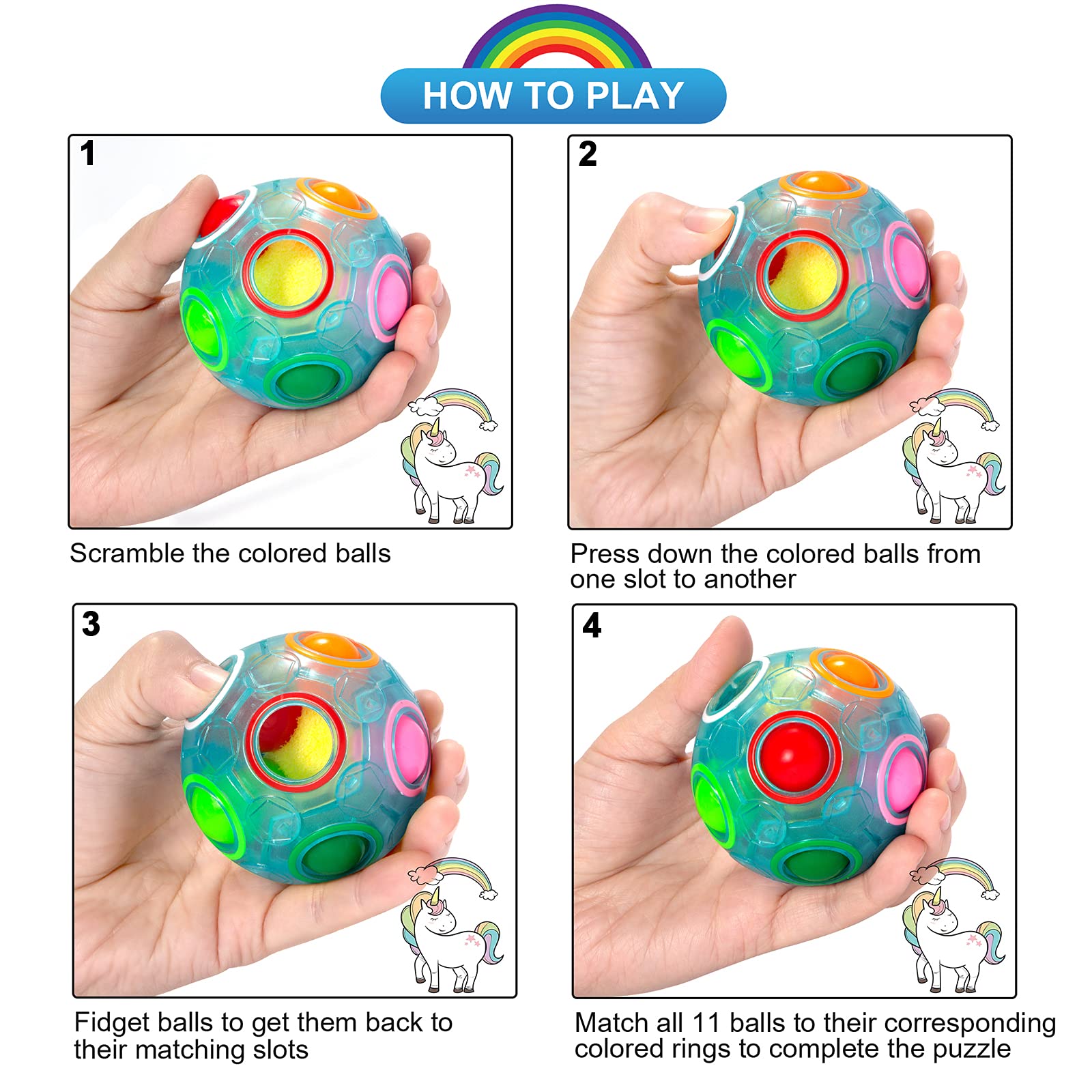 Vdealen Magic Rainbow Puzzle Ball, Fidget Ball Puzzle Brain Teaser Fidget Toy for Boys & Girls- Birthday Party Valentines Easter Christmas Stocking