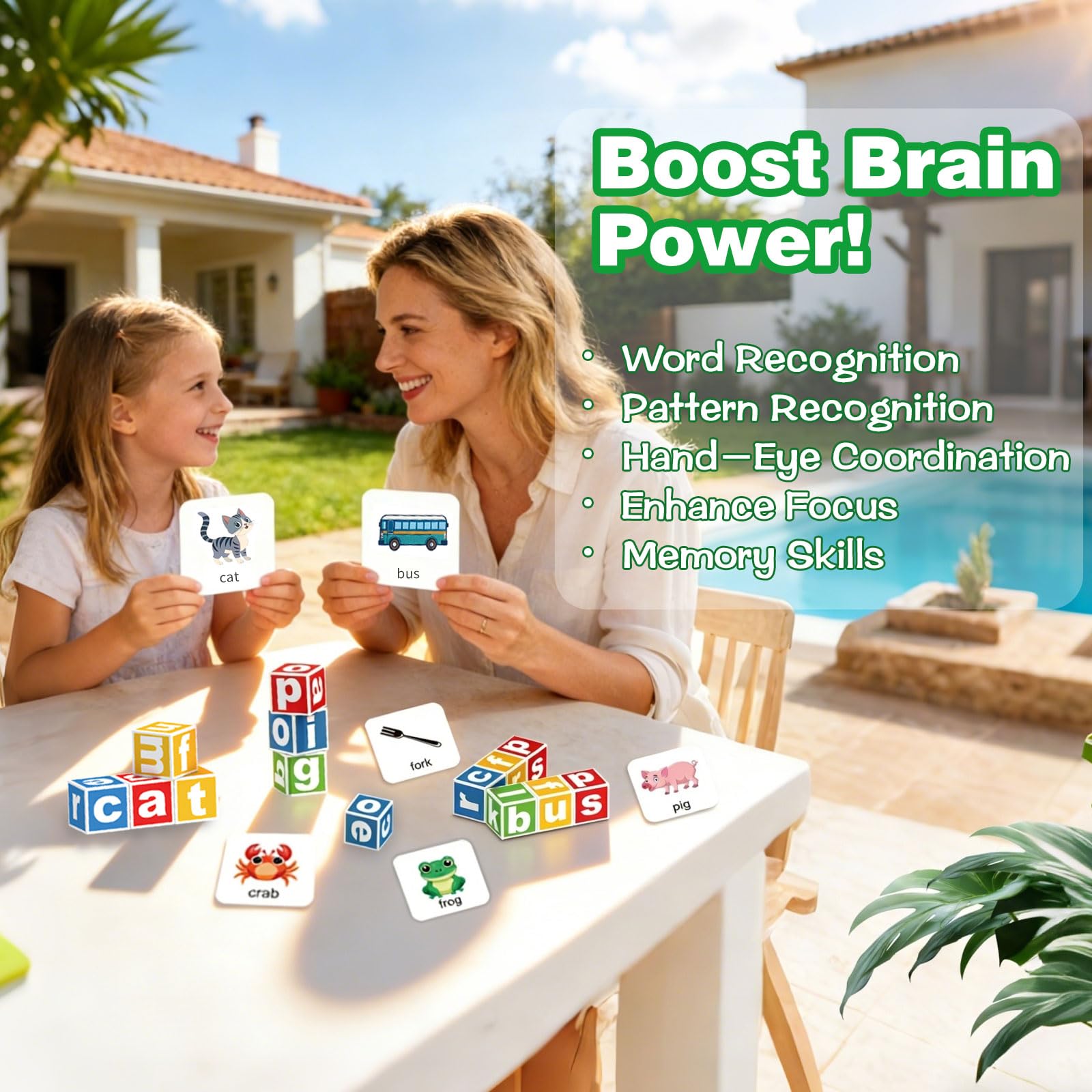 Alphabet Puzzle Matching Game, 16 ABC Blocks Word Memory Game with 40 Cards, Preschool Letter Recognition Learning & Educational Toys for Toddlers