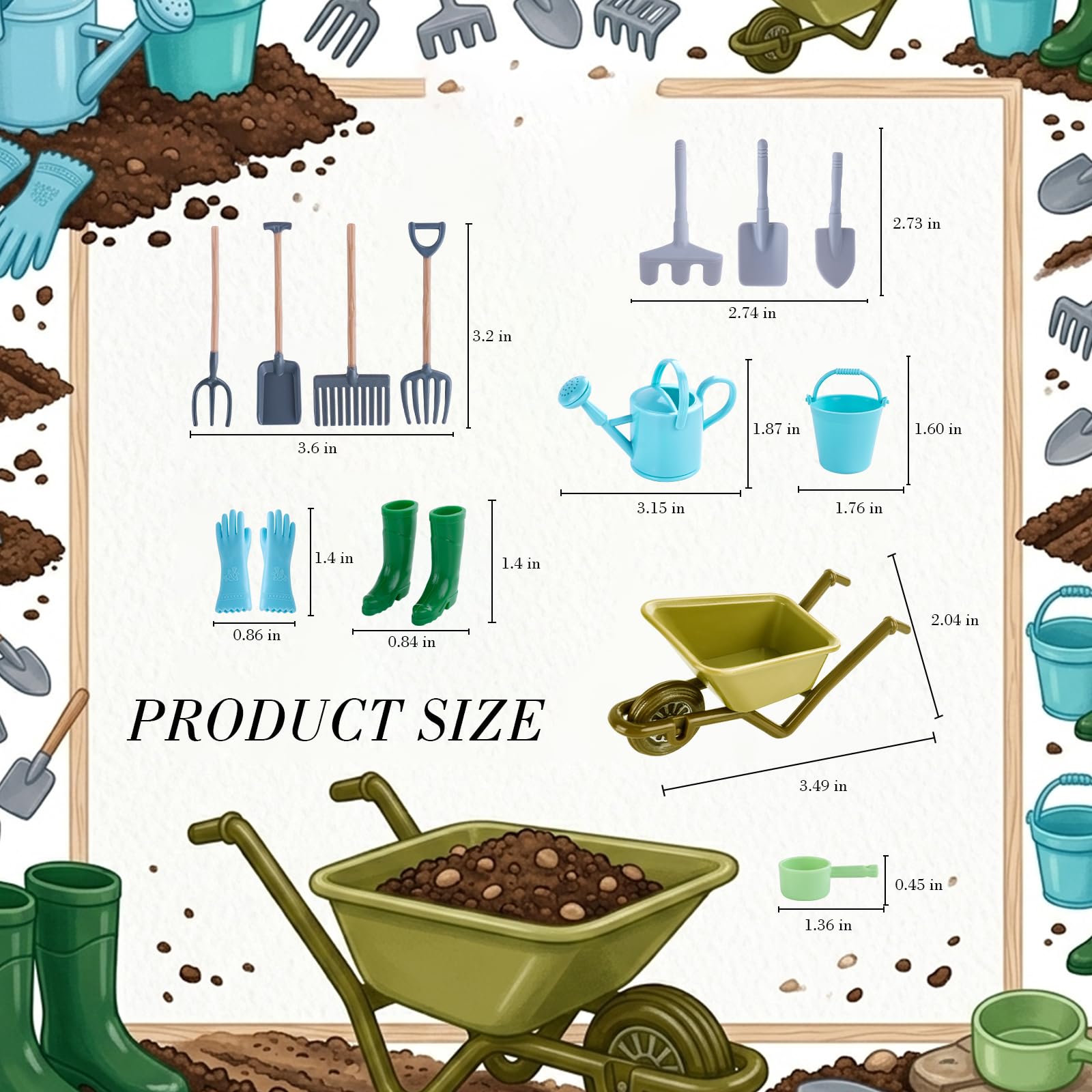 1:12 Scale Miniature Dollhouse Garden Tools Set