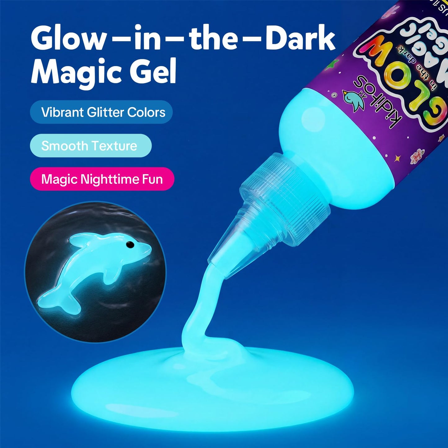 Kiditos Magic Water Elf Gel Refills, 12 Colors Refill Pack for Magic Water Elf Toy Kits, 5 Pure, 5 Glitter, 1 Glow-in-the-Dark, 1 Color-Changing Gel