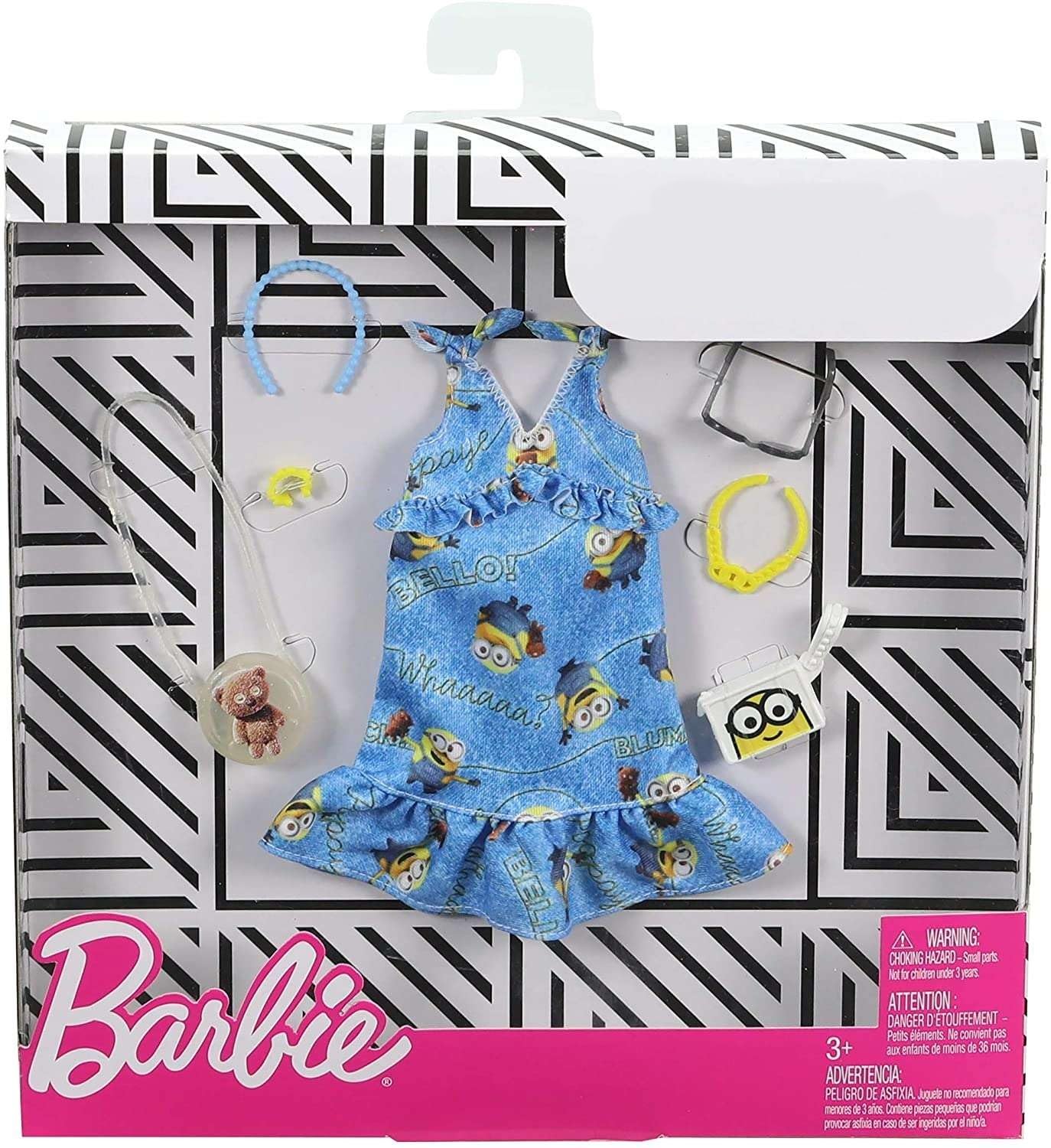 Barbie Storytelling Fashion Pack of Doll Clothes Inspired by Minions: Denim Dress and 6 Accessories Dolls, Gift for 3 to 8 Year Olds