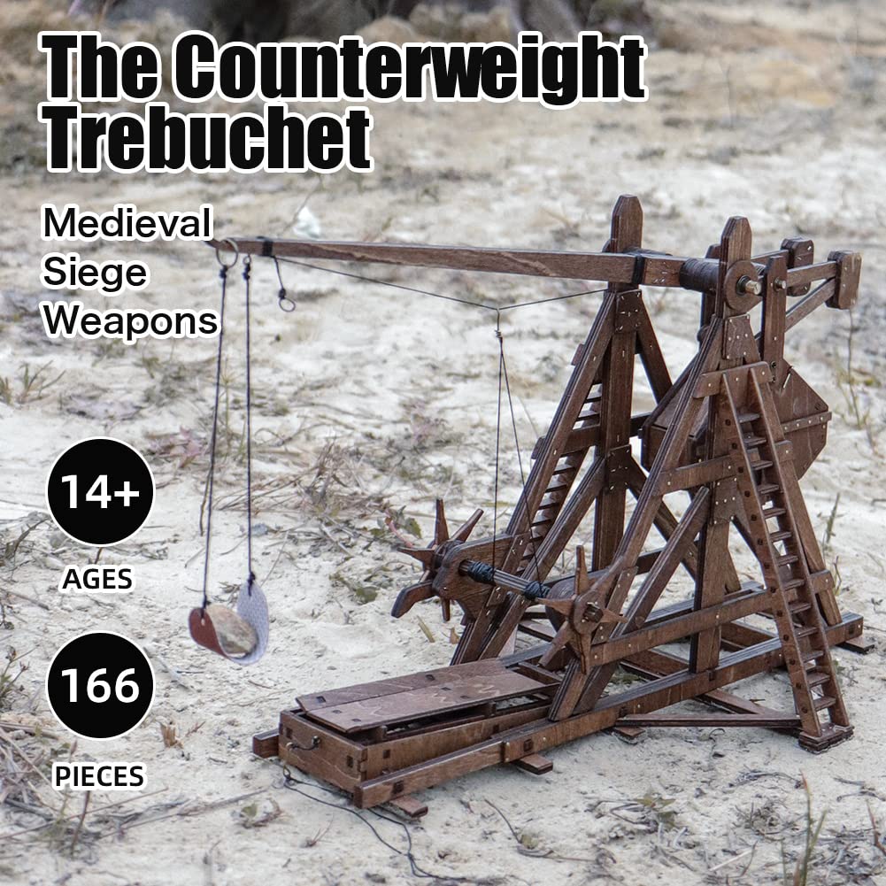YAQUMW The MINI Counterweight Trebuchet Medieval Siege Equipment 3D Wooden Puzzle Model Kit for Adults, DIY STEM Project Tabletop Toy, Alder Veneer