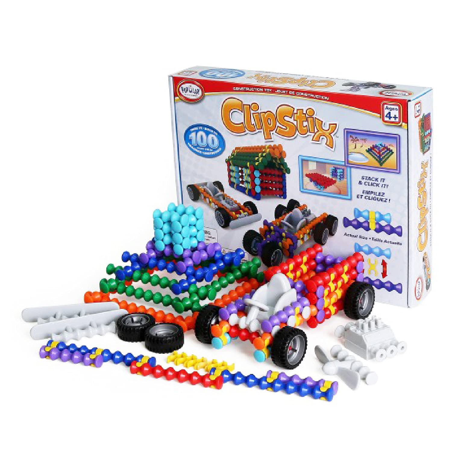 POPULAR PLAYTHINGS Clipstix Building Sticks Kit for Kids, Construction Stem Building Gift for Boys & Girls, Playstix - 100 Piece