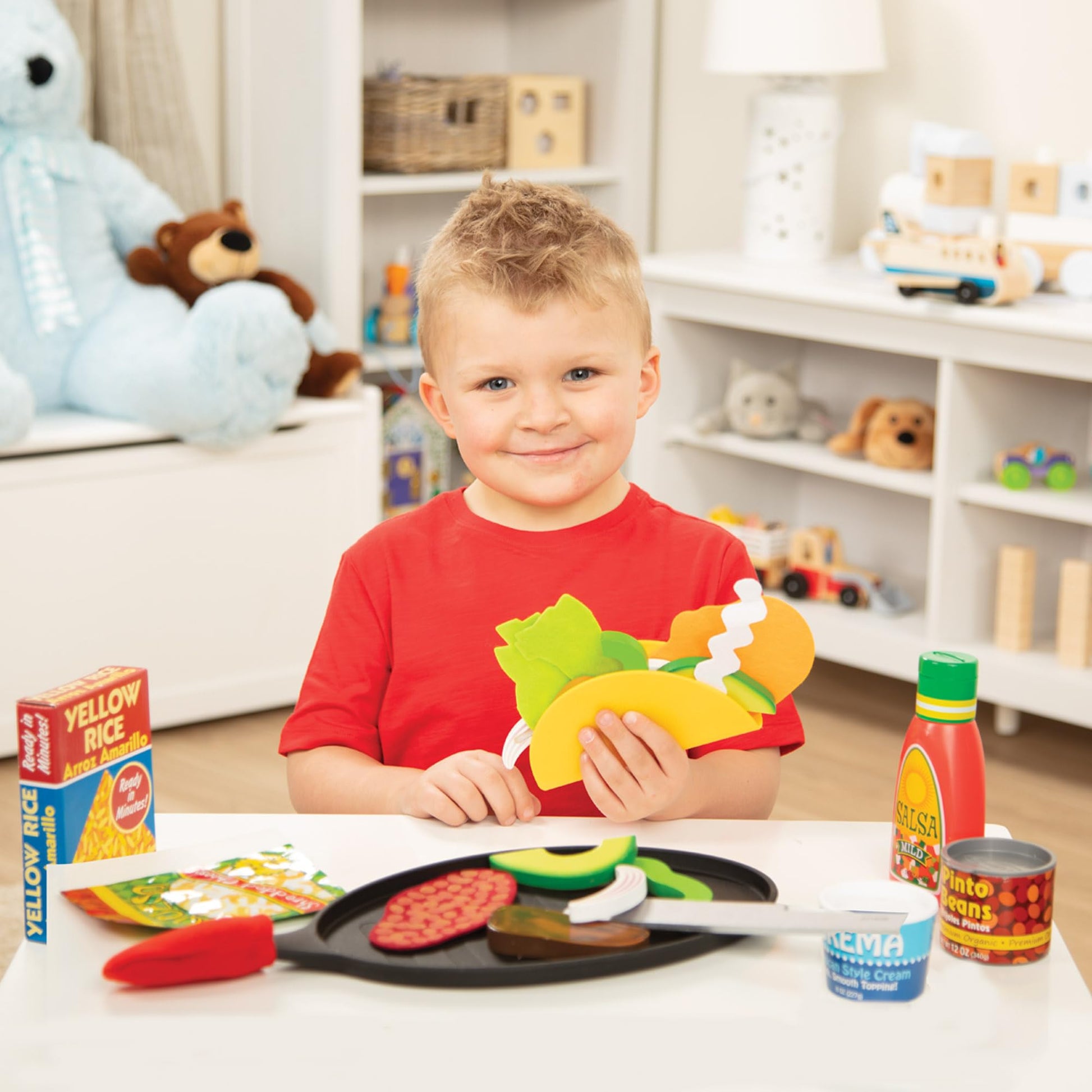 Melissa & Doug Fill & Fold Taco & Tortilla Set, 43 Pieces - Sliceable Wooden Mexican Play Food, Skillet, and More - FSC Certified