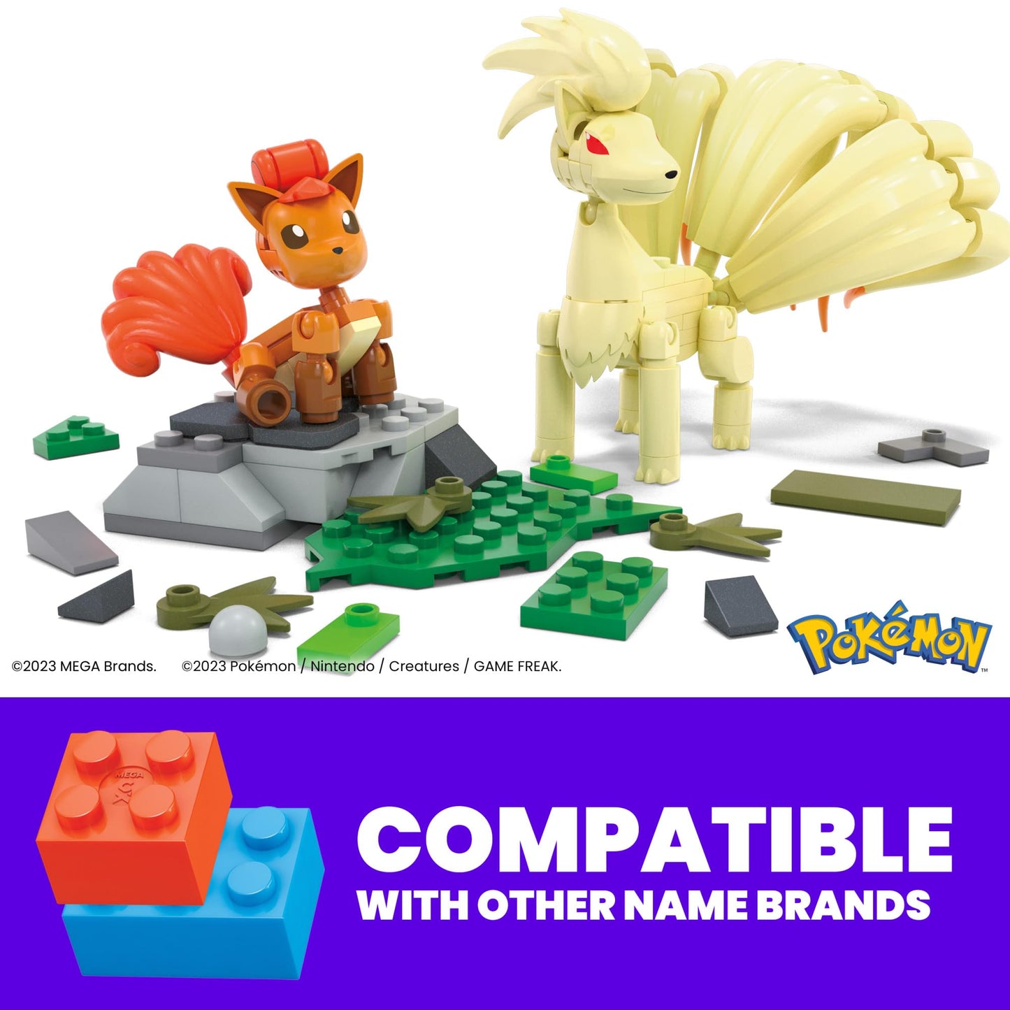 Mega Pokémon Evolution of Vulpix 2 Figures (Vulpix and Ninetals) 145 Building Blocks, Toy +7 Years (Mattel HTH79)