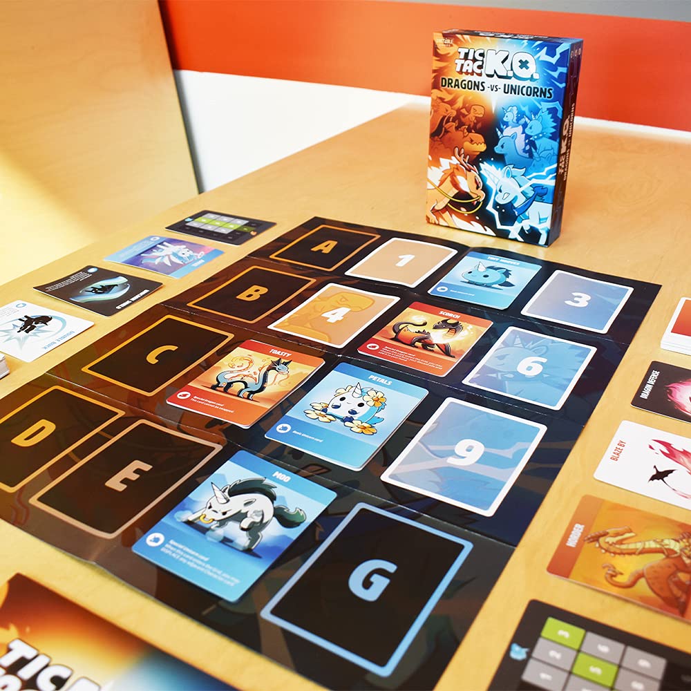 Unstable Games - Tic Tac K.O. : Dragons vs. Unicorns Base Game - Quick-to-learn team card game for kids, teens, & adults - Adorably ruthless twist on