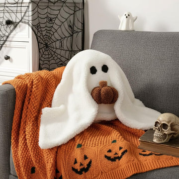 GUUZOGG Ghost with Pumpkin Pillow, 11 Inch Ghost Plush Toy Halloween Decor, Cute Soft Halloween Party Decoration Pillow, Birthday, Thanksgiving
