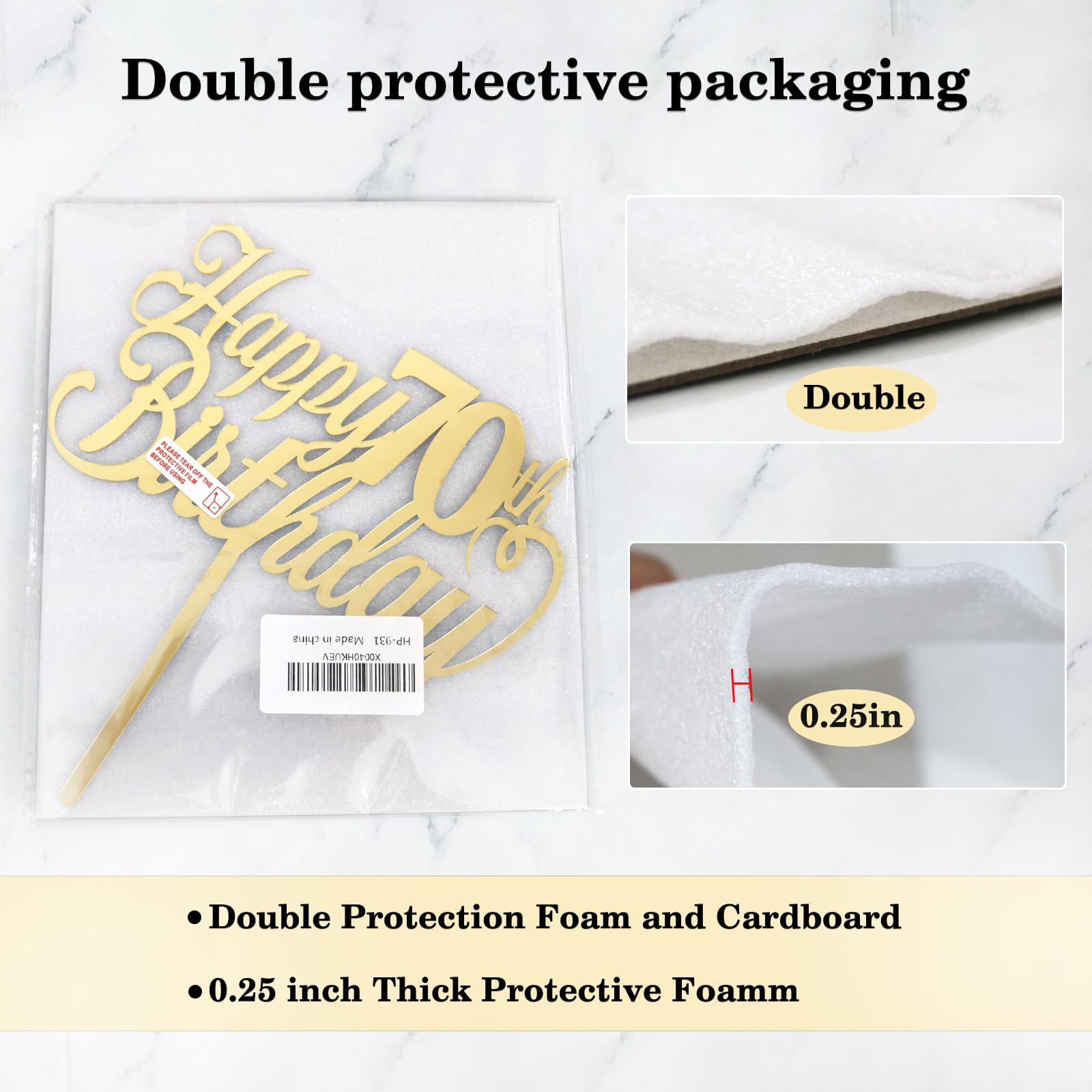Sodasos Mirror acrylic Golden Happy 70th Birthday Cake Topper