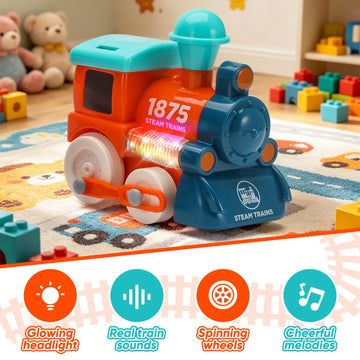 Toddler Train Toy, Train Set with Construction Vehicles for Kids Age 3-5