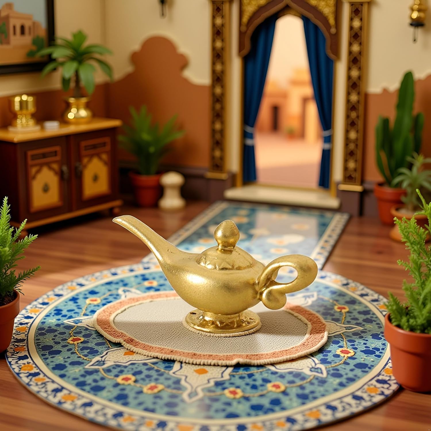 Miniature Gold Genie Lamp, 1/12 Scale Aladdin Theme Decorative Accessory for Miniature Décor Accessories