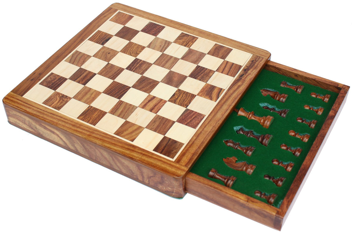 Limited Stock - Chess Set 12x12 Magnetic Chess Set Standard Board Game with Chessmen Storage Drawer Handmade in Fine Wood - Non-Folding