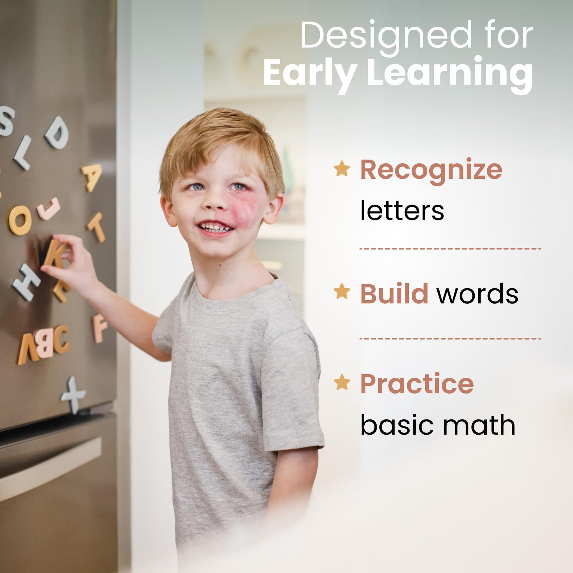 Gale Tots Magnetic Letters and Numbers for Kids, 135 Neutral Aesthetic Premium EVA Foam Alphabet Magnets for Fridge, Color-Coded Vowels, Uppercase