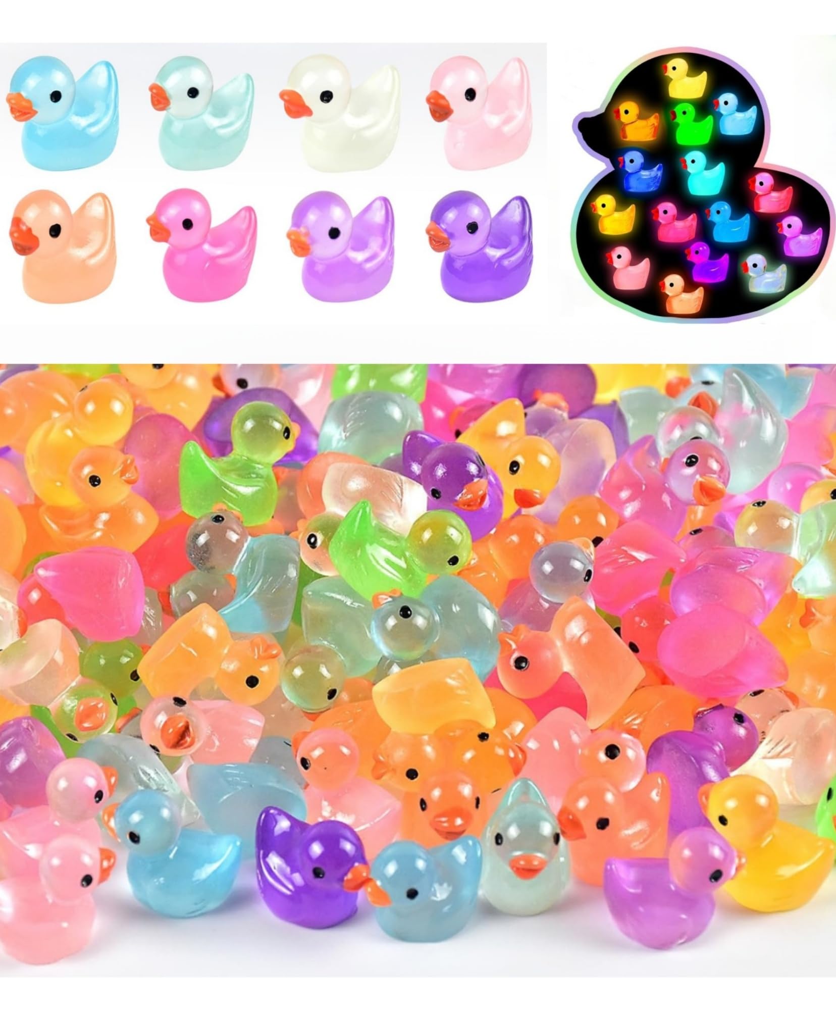 YUSHINDI 150 Pcs Mini Resin Ducks Figurines, Glow-in-the-Dark Miniatures for Fairy Gardens, Terrariums, Micro Landscapes & DIY Decorative Crafts