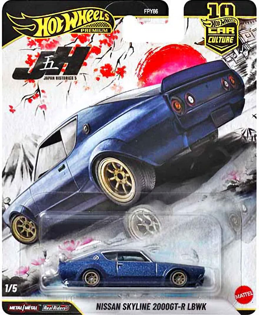 Hot Wheels Japan Historics 5 Premium Die-Cast Collection, 4 Pack Set with Nissan Skyline, Toyota Trueno, Datsun 620, Honda CRX, Car Culture Series