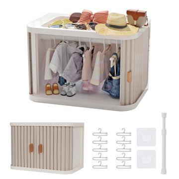 Creproly Doll Wardrobe Storage Box, Foldable Doll Closet with 10 Hangers and Rod for 15/17cm Doll Clothes Stackable Organizer Cabinet