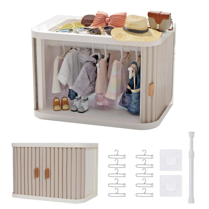 Creproly Doll Wardrobe Storage Box, Foldable Doll Closet with 10 Hangers and Rod for 15/17cm Doll Clothes Stackable Organizer Cabinet