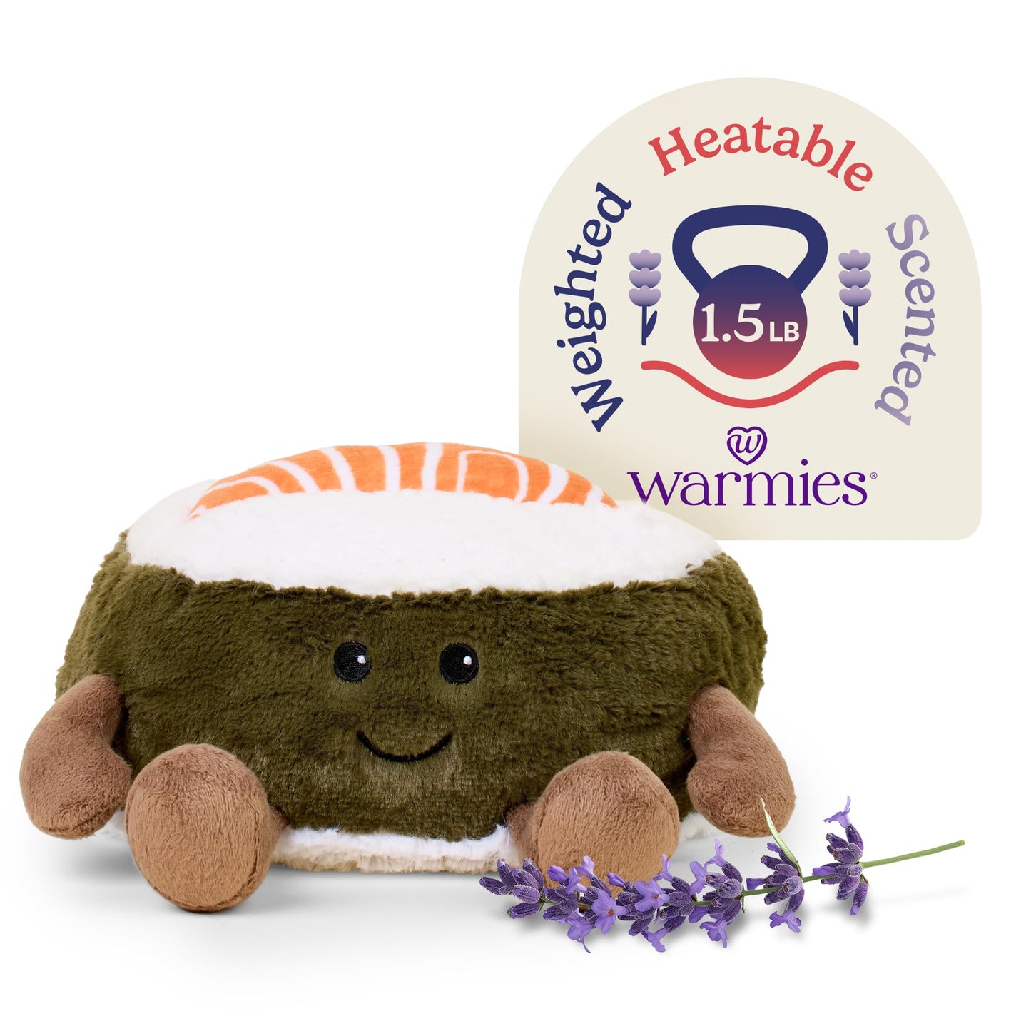 warmies Microwavable & Weighted Stuffed Animals, Salmon Sushi - Heated Stuffed Animal Plushie for Warmth & Comfort - Cute Soft Plush Toys for Adults