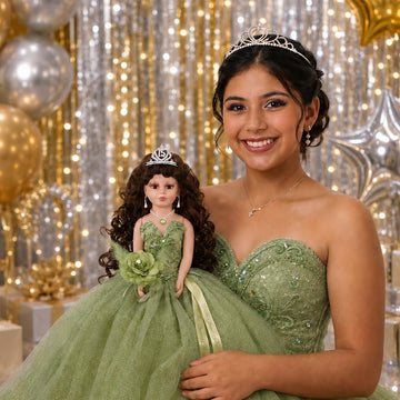 18” Quinceañera Last Doll with Umbrella Dress Stand - Última Muñeca Mis Quince Años Keepsake, Traditional Hispanic Mis 15 Doll, Ceremony & Table