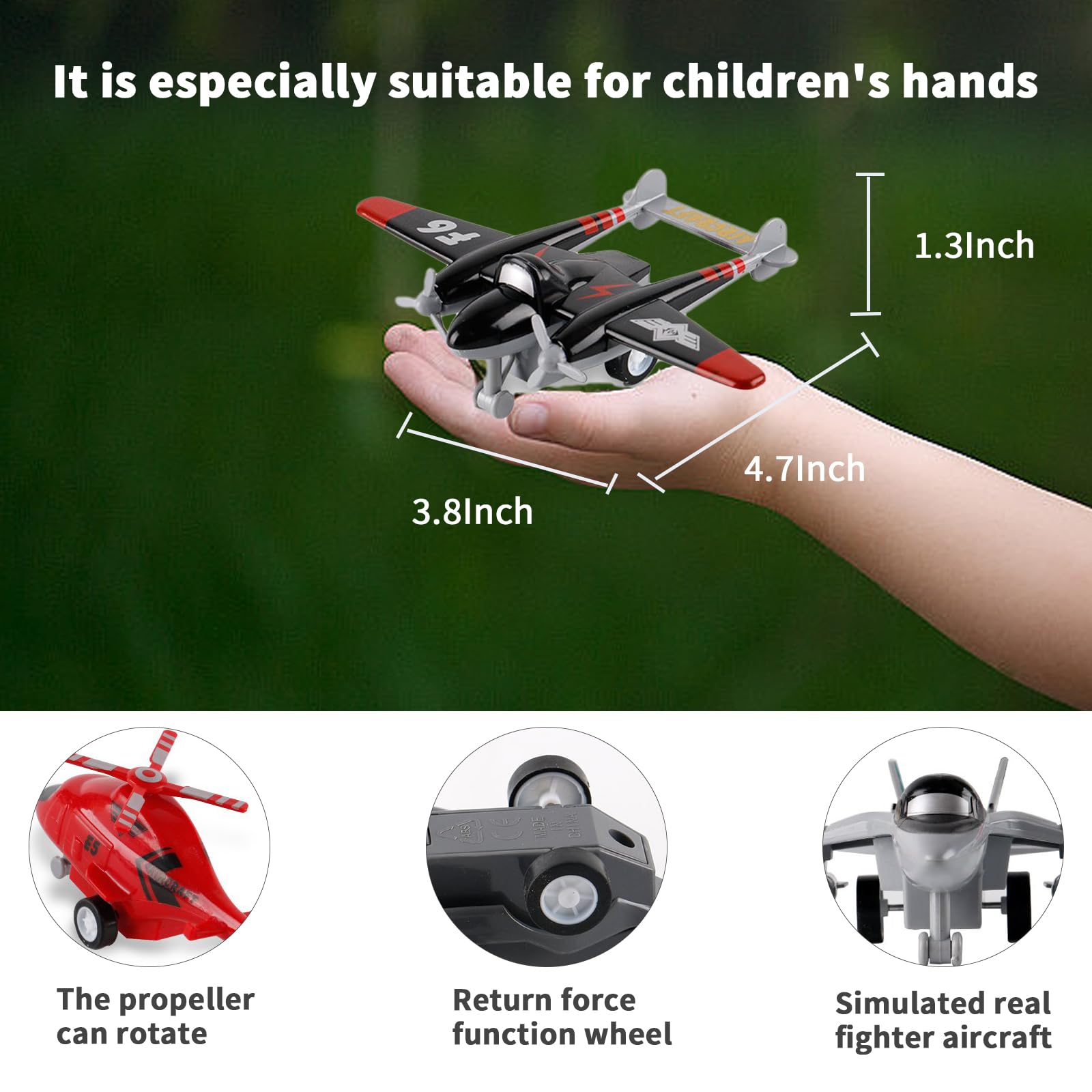 UXRPTU Pull-Back Airplane Toy Boys Plane Playset for Toddlers 3-5 Variety Pack of Helicopters Stealth Bombers Fighter Jets Aircraft Planes for Kids