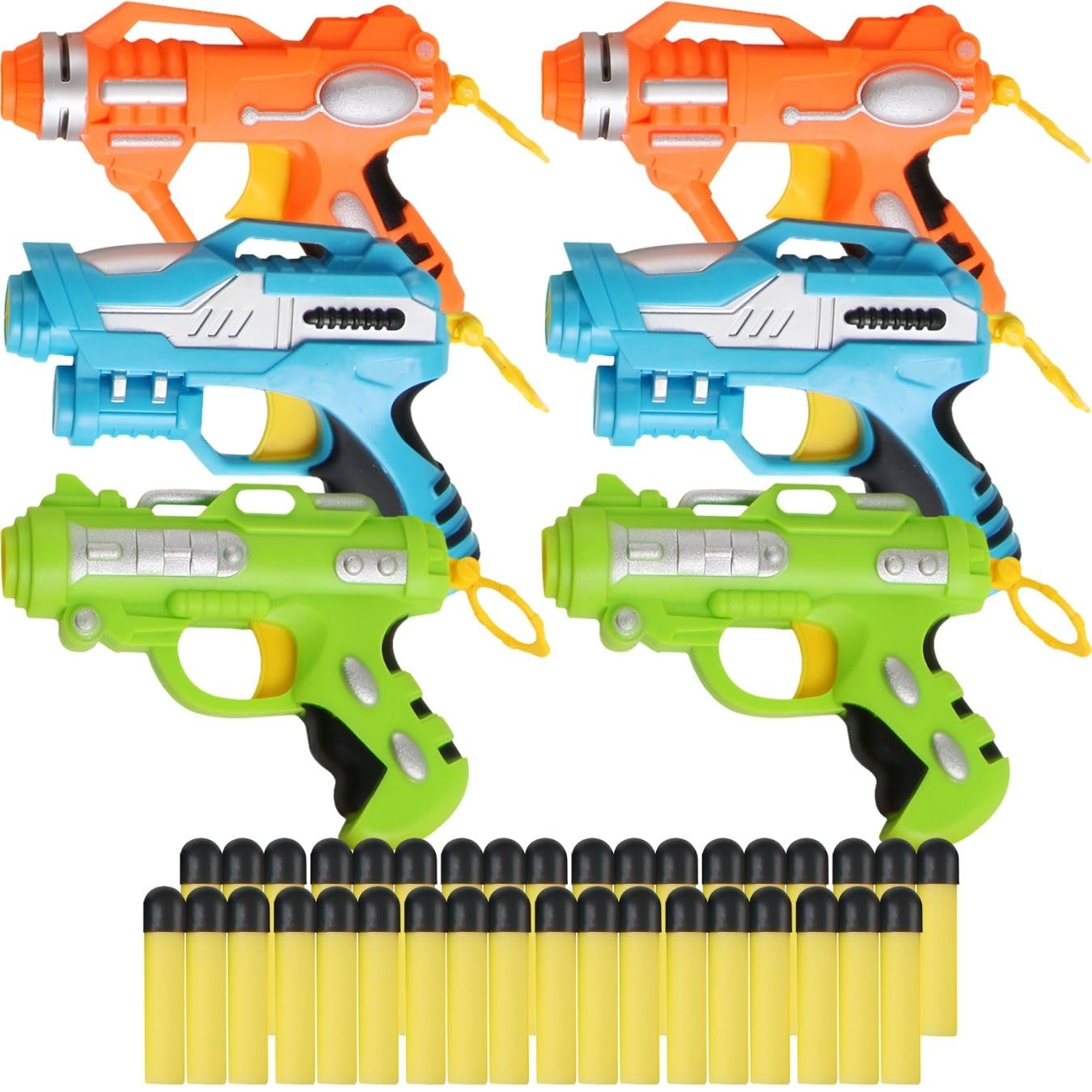6 Pack Mini Foam Dart Blasters for Kids with 36 Darts, Micro Toy Foam Dart Guns, Nerf Compatible Mini Blaster Set, Bulk Party Favors, Small Toy Guns