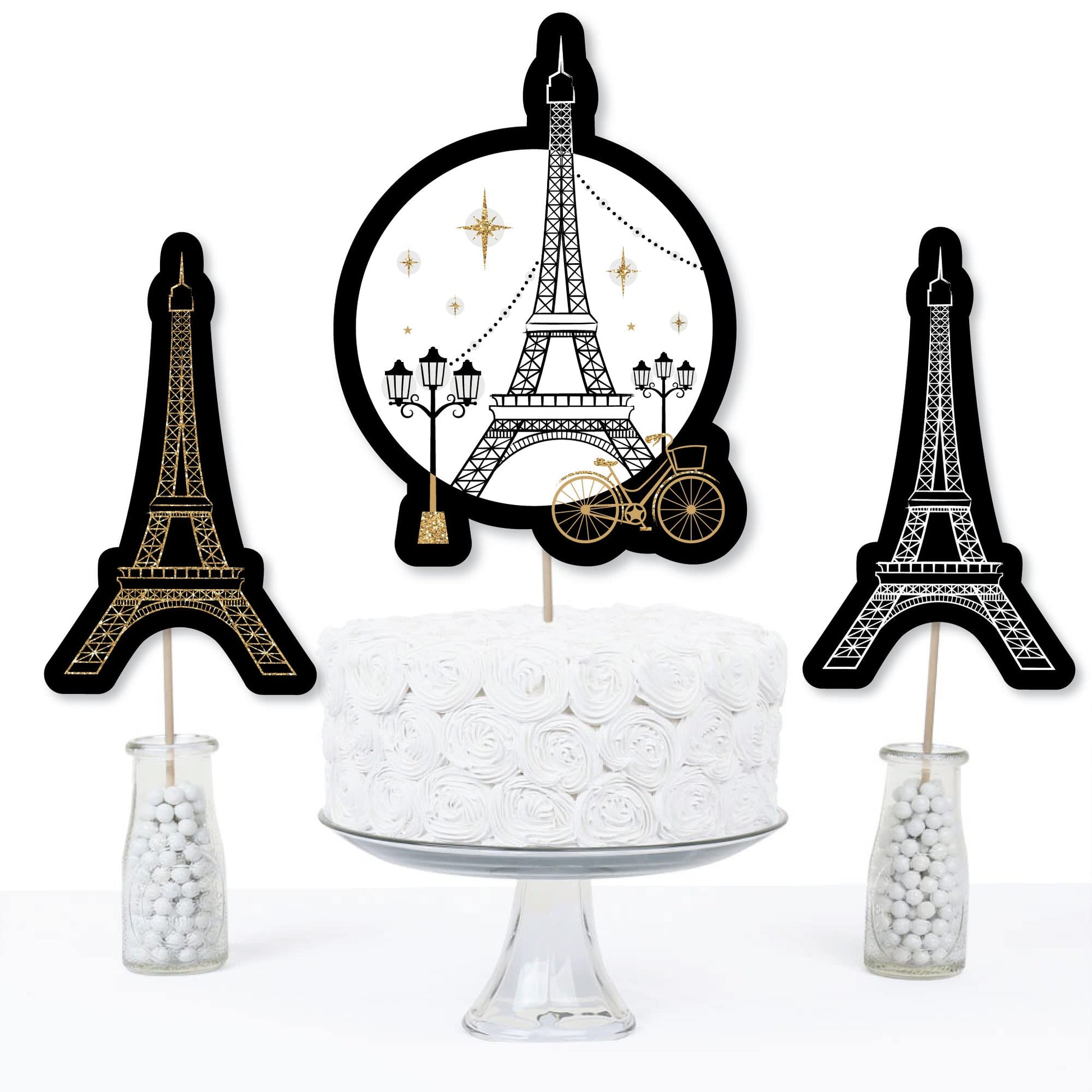Big Dot of Happiness Stars Over Paris - Parisian Themed Party Centerpiece Sticks - Table Toppers - Set of 15