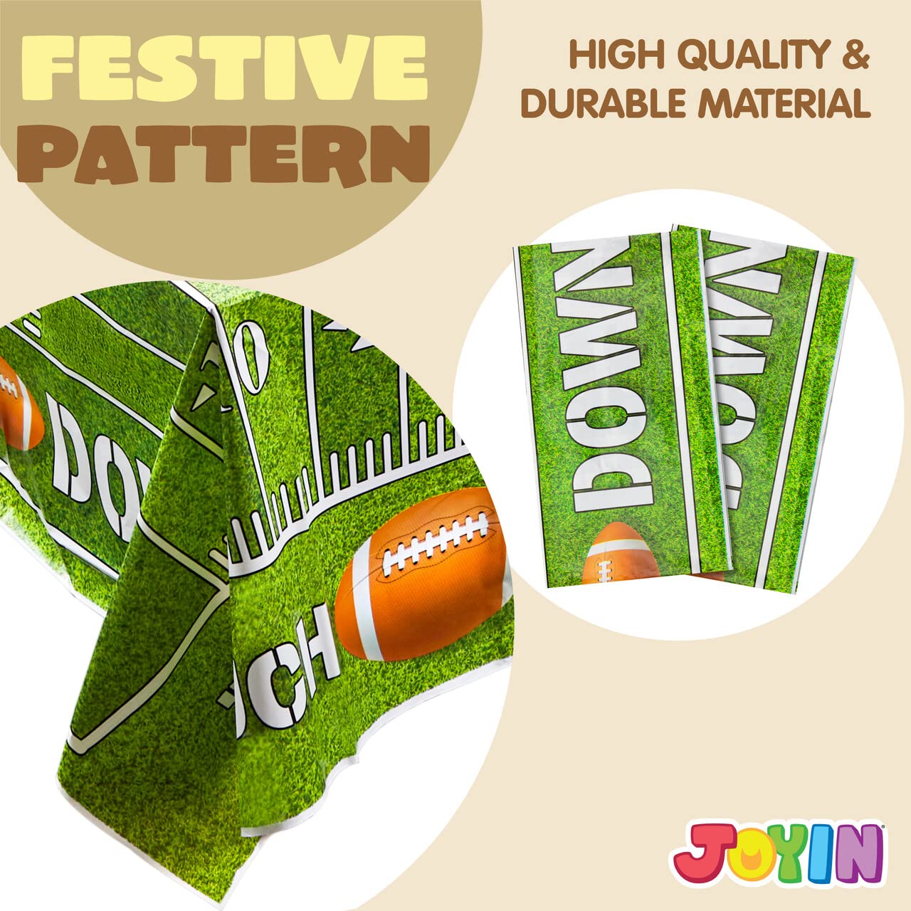 JOYIN 2 PCS Football Table Cover (54“*72") for Football Party Touchdown Tablecloth, Game Day Table Covers, Tailgate Table Cover Plastic Party Supplies