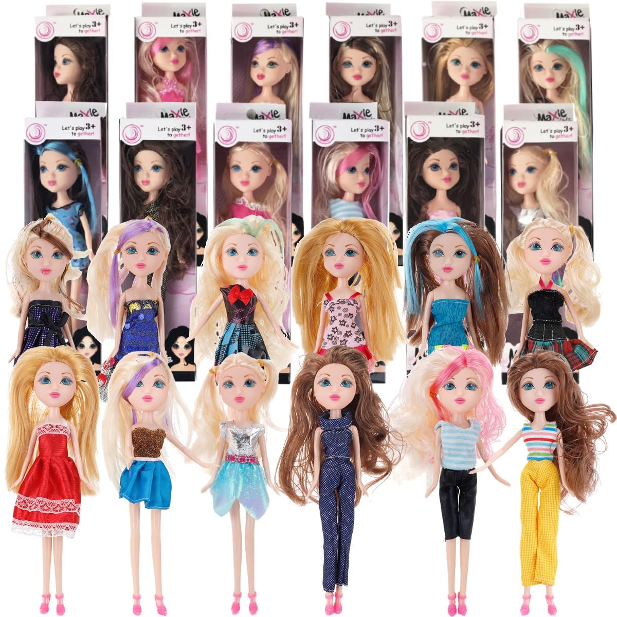 Liberty Imports 12 Pack: American Fashion Beauty Dolls in Individual Boxes - 10" Girls Runway Divas Multipack Toys Bundle Bulk Party Favors Supplies
