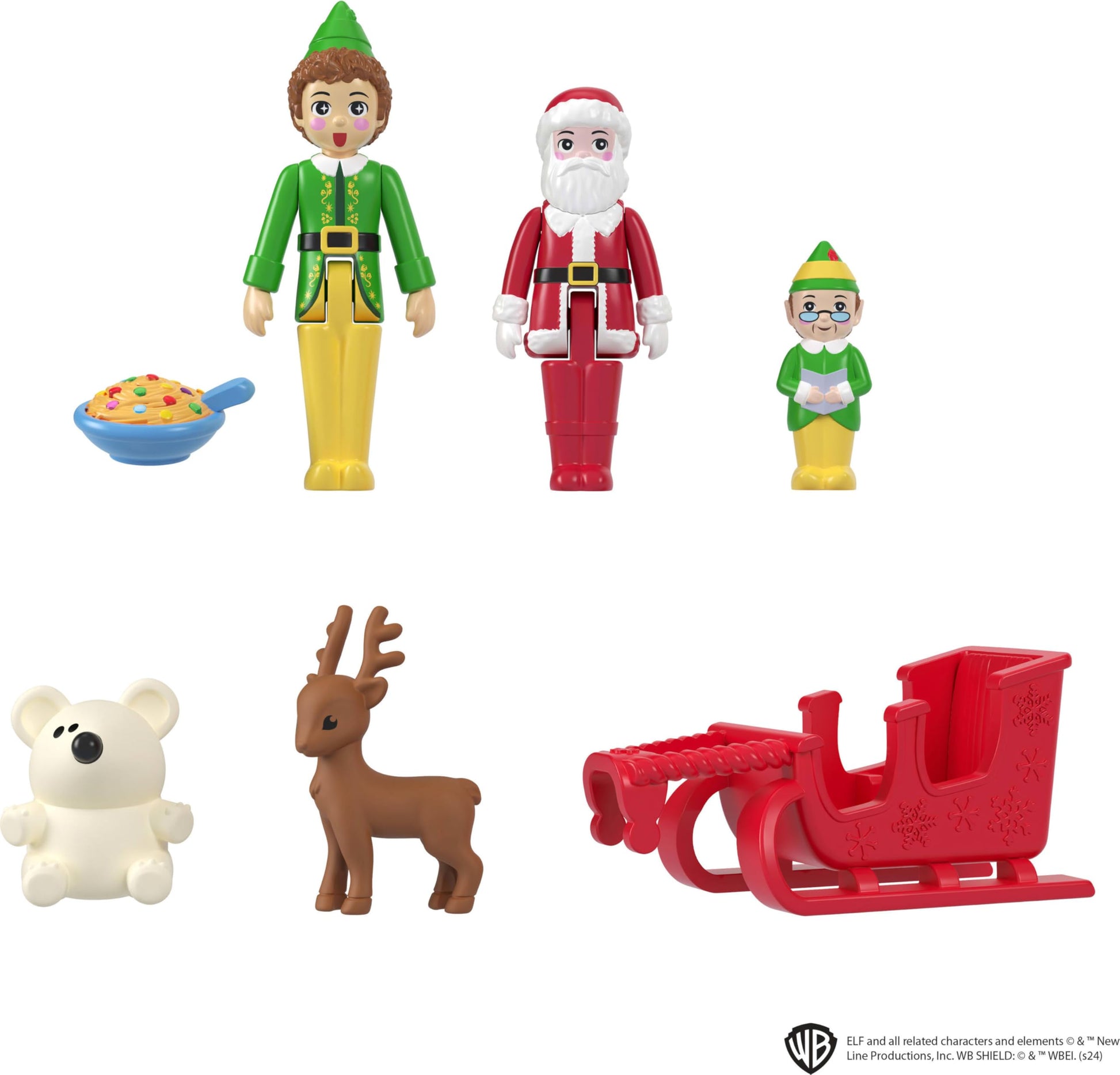Polly Pocket x Elf Collaboration Compact, Micro Dolls and Holiday Theme Playset, 6 Themed Accessories, Buddy, Santa, & Papa Elf Figures