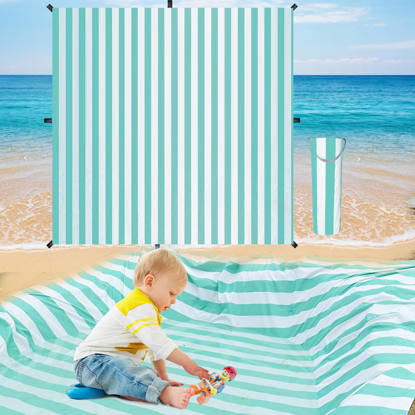 2 in 1 Beach Puddle/Beach Mat,6.5 x 6.5 ft Beach Pool with 8 Bags Waterproof Carrying Bag,Waterproof and Skin-Friendly Material Beach Puddle Green