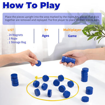 Magnetic Chess Game with 24 Travel-Stones, Magnet Chess 3 String & Portable Storage Bag, for Family & Party & Travel & Camping, Exciting Magnetic Game
