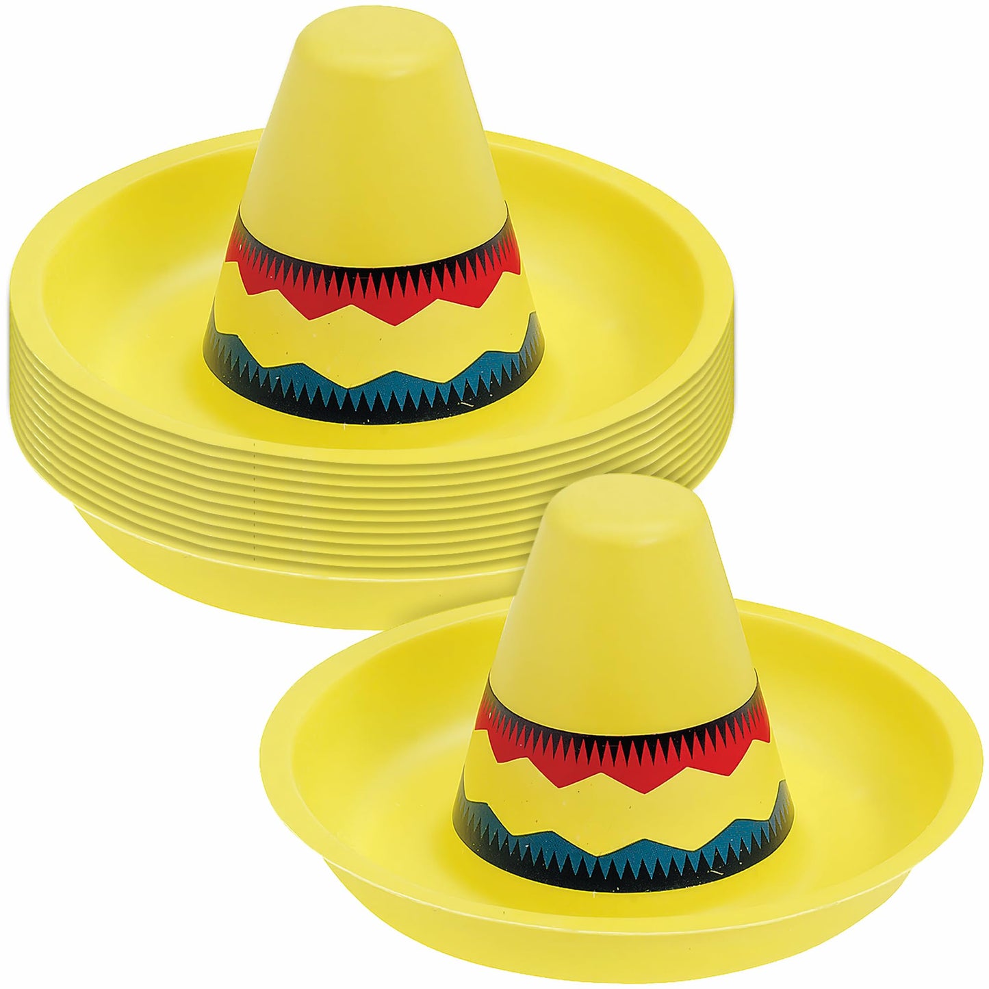 Fun Express Mini Plastic Sombrero Hats - Set of 12 - Chips n Dip, Candy Bowls and Party Favors - Great for Cinco De Mayo, Taco Night and Other Fiesta