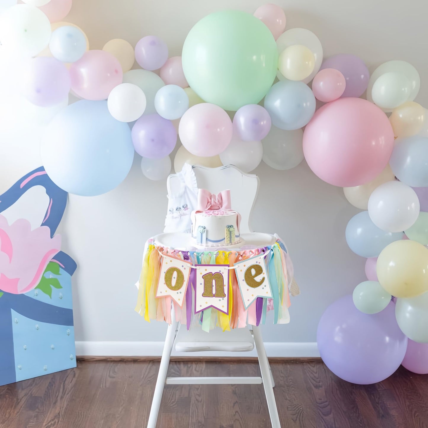 Pastel Rainbow High Chair Banner 1st Birthday