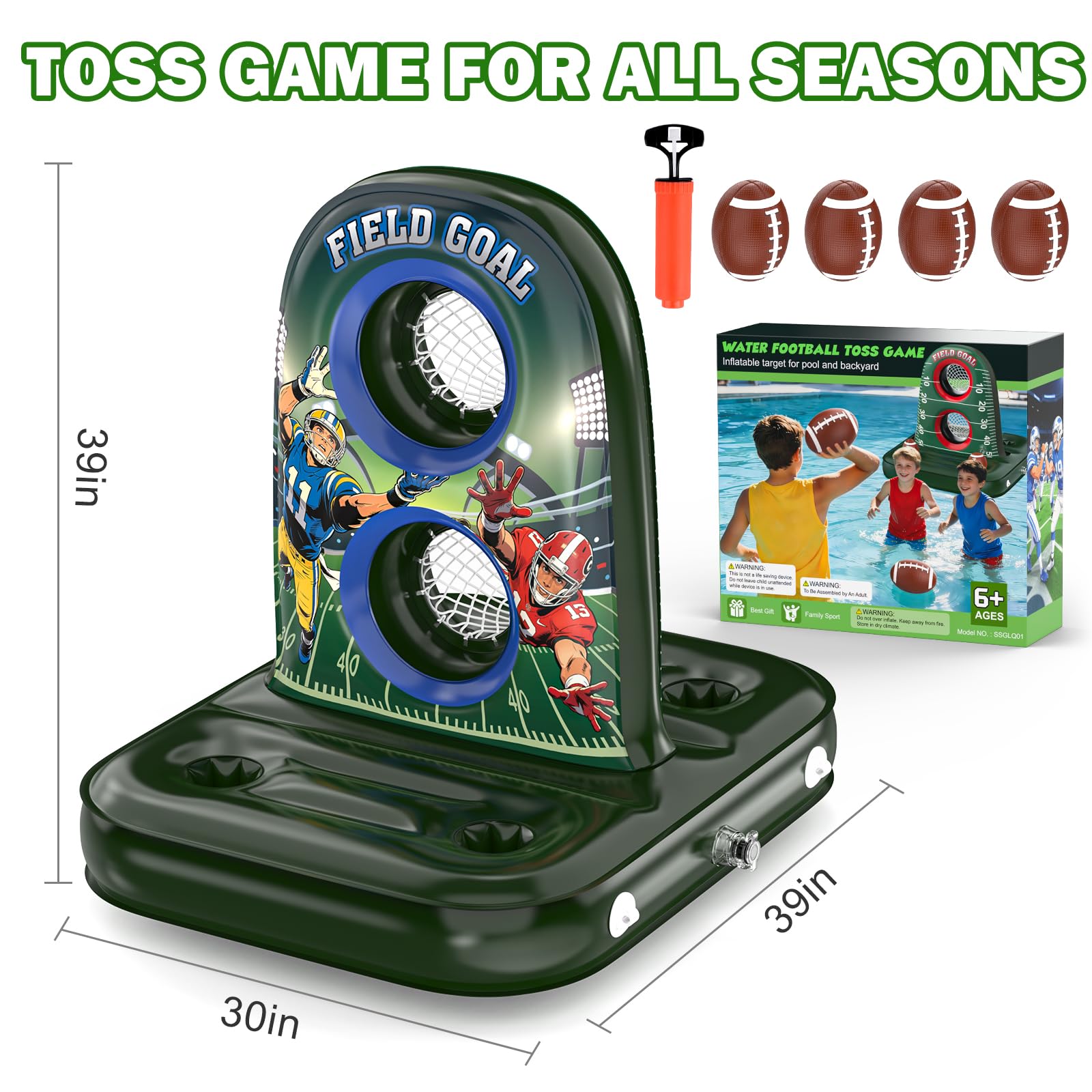 Pool Football - Inflatable Pool Toys for Kids Ages 8-12 with Stable Base and 4 Balls - Water Football Target, Outdoor Backyard & Beach Games for Kids