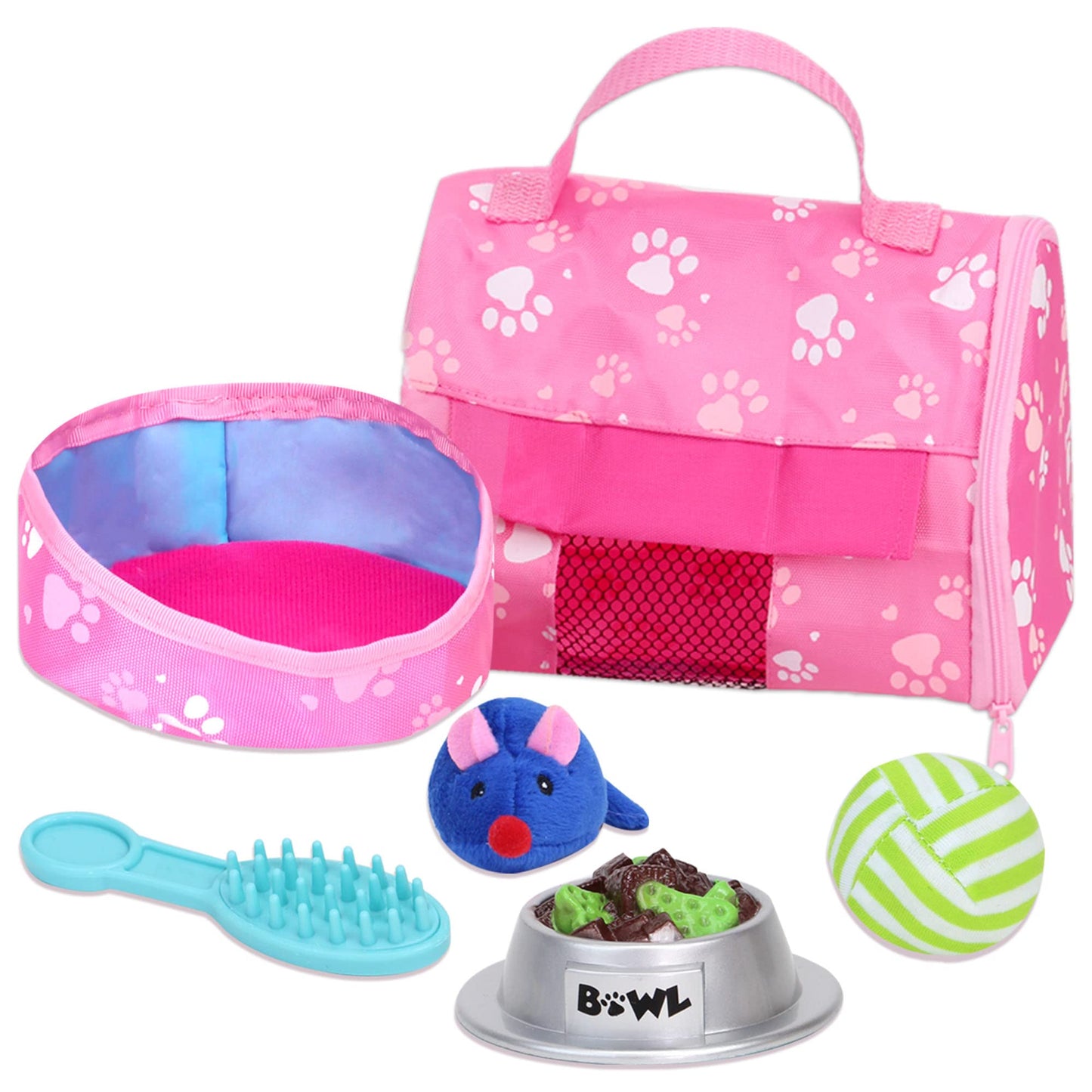 Sophia's 18" Doll 10 pc. White Plush Kitten, Carrier, and Accessories