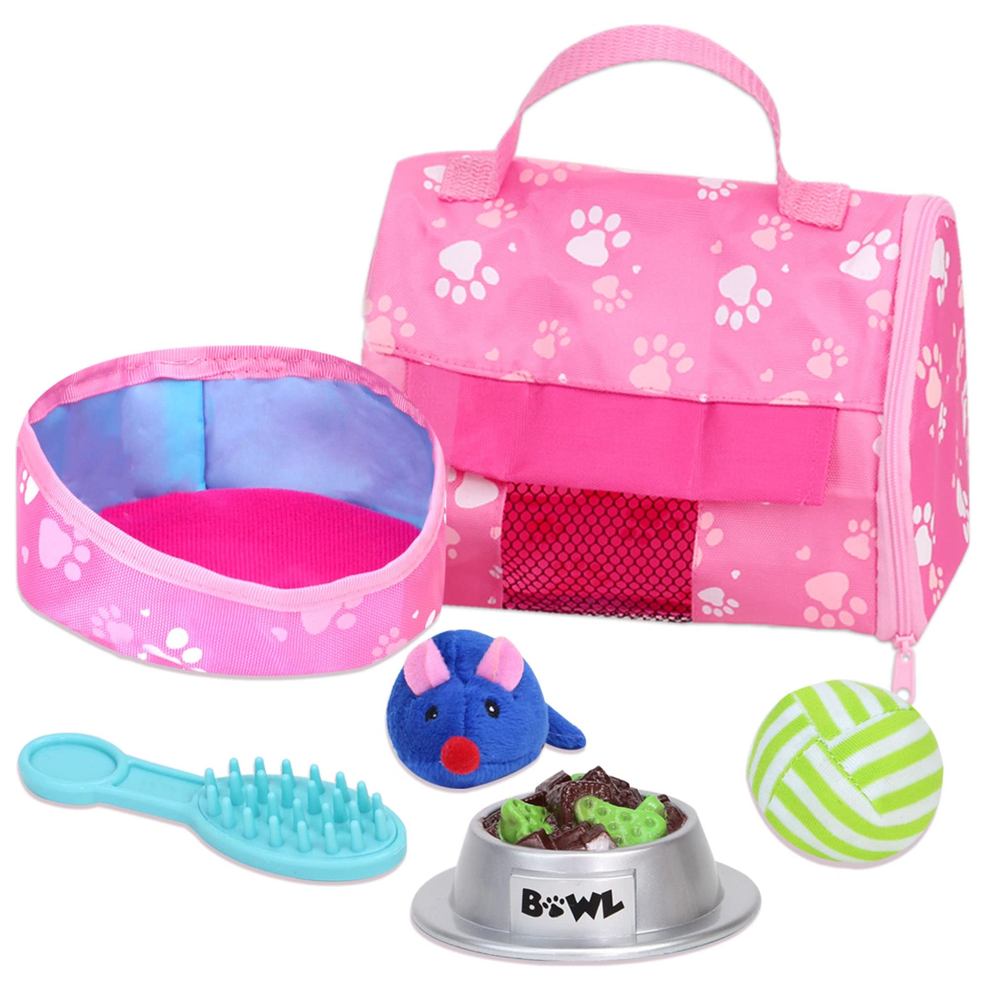 Sophia's 18" Doll 10 pc. White Plush Kitten, Carrier, and Accessories