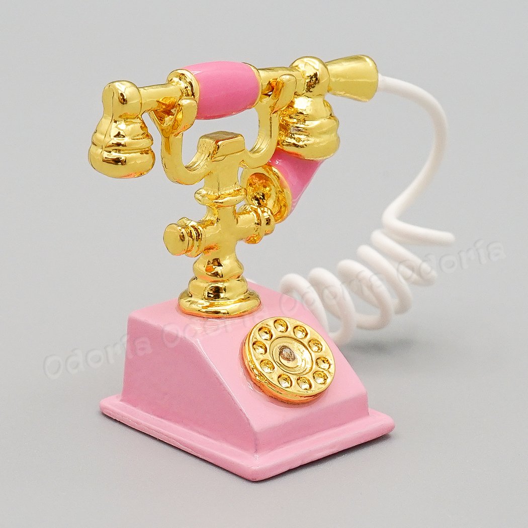 Odoria 1/12 Miniature Rotary Telephone Dollhouse Decoration Accessories, Pink