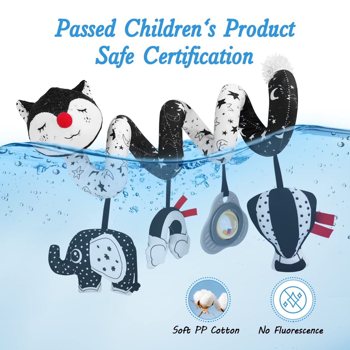 FATI Car Seat Toys for Babies 0-6 Months, Black and White High Contrast Baby Spiral Carseat Toy for Infant 0-3, 3-6 Newborn, Stroller Toys for 0 3 6 9