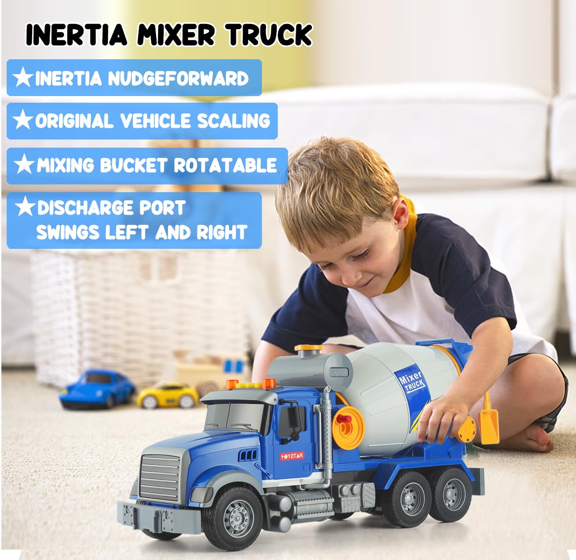 ANJARU Big Cement Mixer Truck Toys Engineering car Lights Sounds,Friction Powered Push car?Go Construction Vehicles Toddlers Boys Toy and Girl Gift