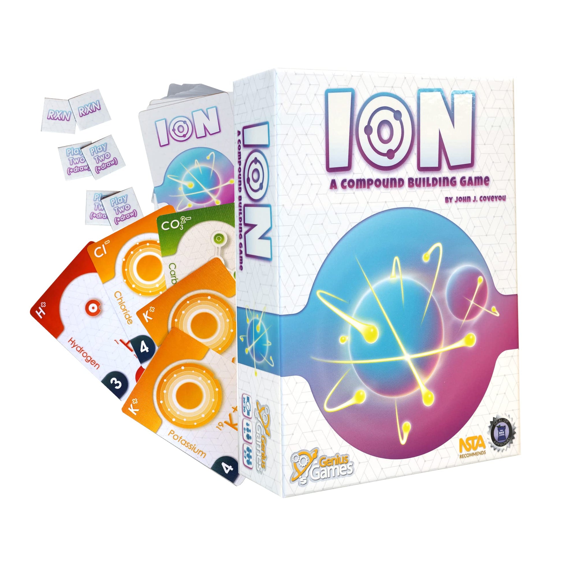 Genius Games Ion: A Compound Building Game (2nd Edition) - A Chemistry Card Drafting Game About Cations, Anion, Noble Gases - Science Accurate Board