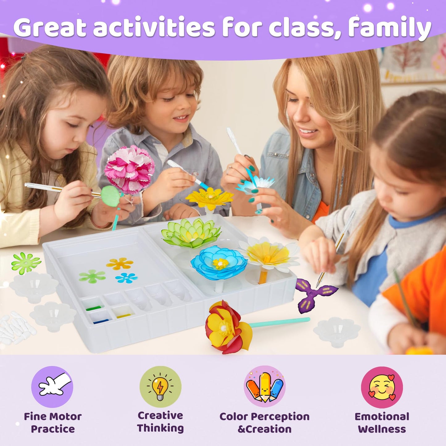 Paper Flower Science Kit, Paper Flower Crafts for Kids, Color Changing Flowers Bouquets DIY Arts & Crafts Set, Class Rewards Birthday Party Favors