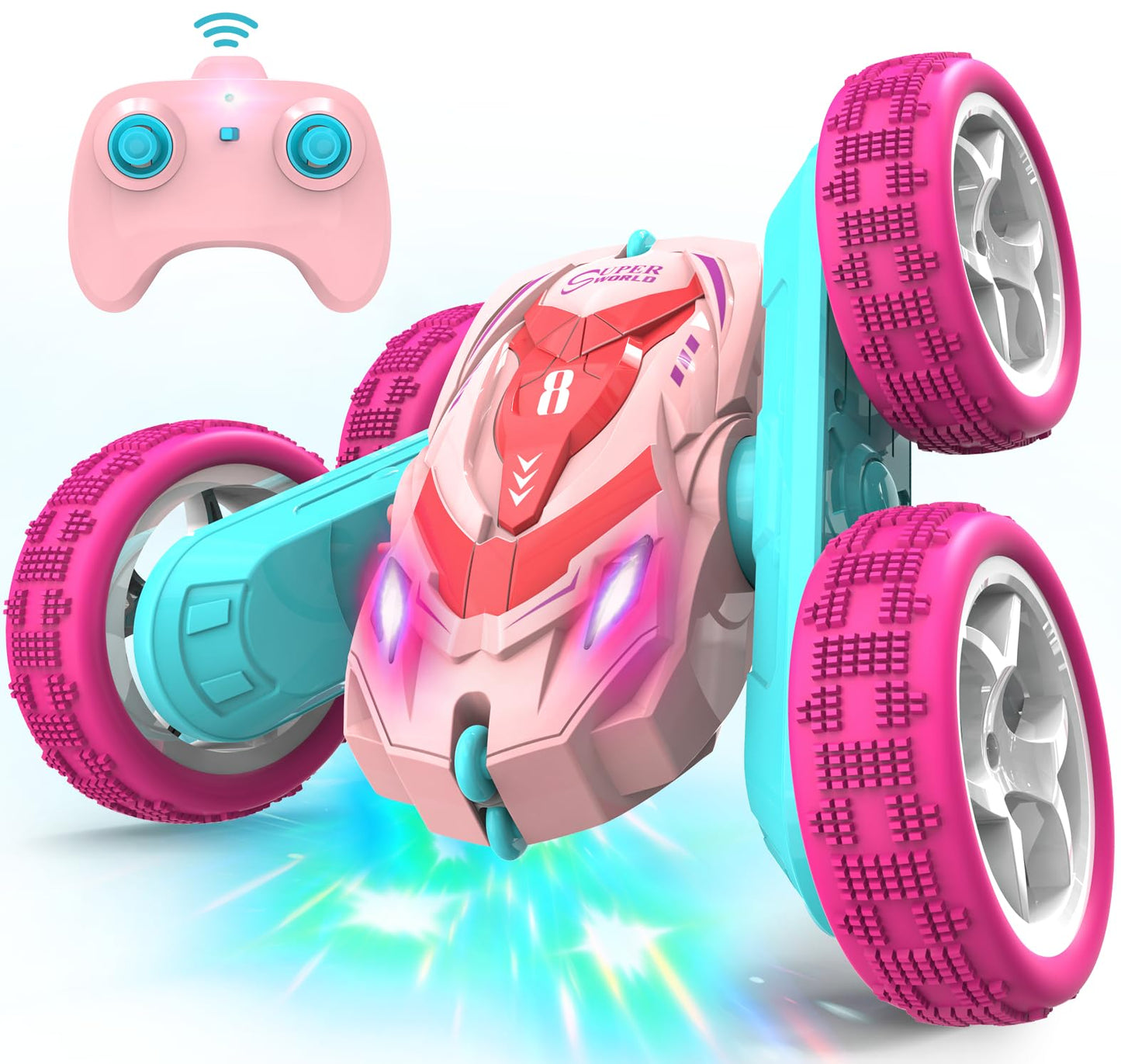 AFUNX RC Stunt Cars, Remote Control Car Double Sided 360° Flip Rotating 4WD 2.4Ghz Rechargeable Car Toy with Headlights For Outdoor & Indoor for 6-12