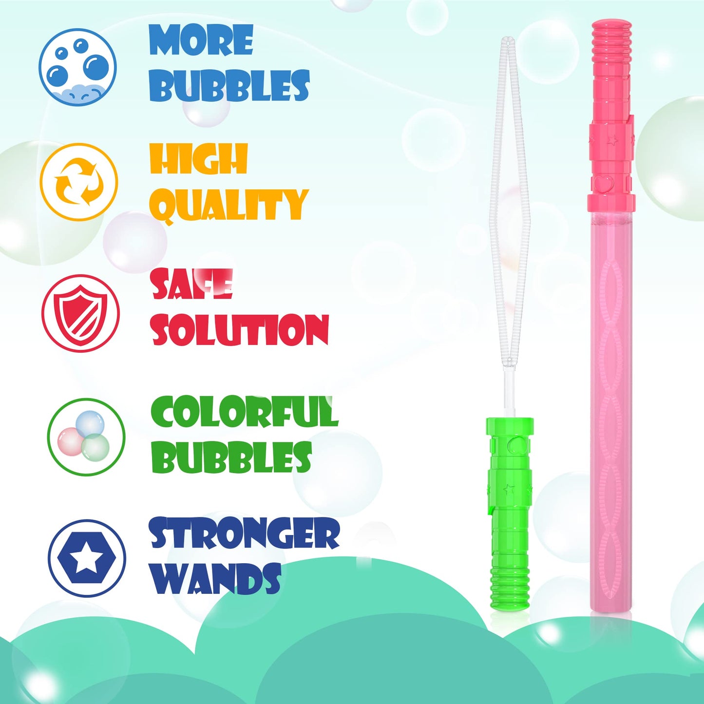 Inscraft 30 Pack 14’’ Big Bubble Wands, 8 Colors Bulk for Summer Toy, Outdoor / Indoor Activity Use, Easter, Birthday, Graduation, Shower, Bubbles