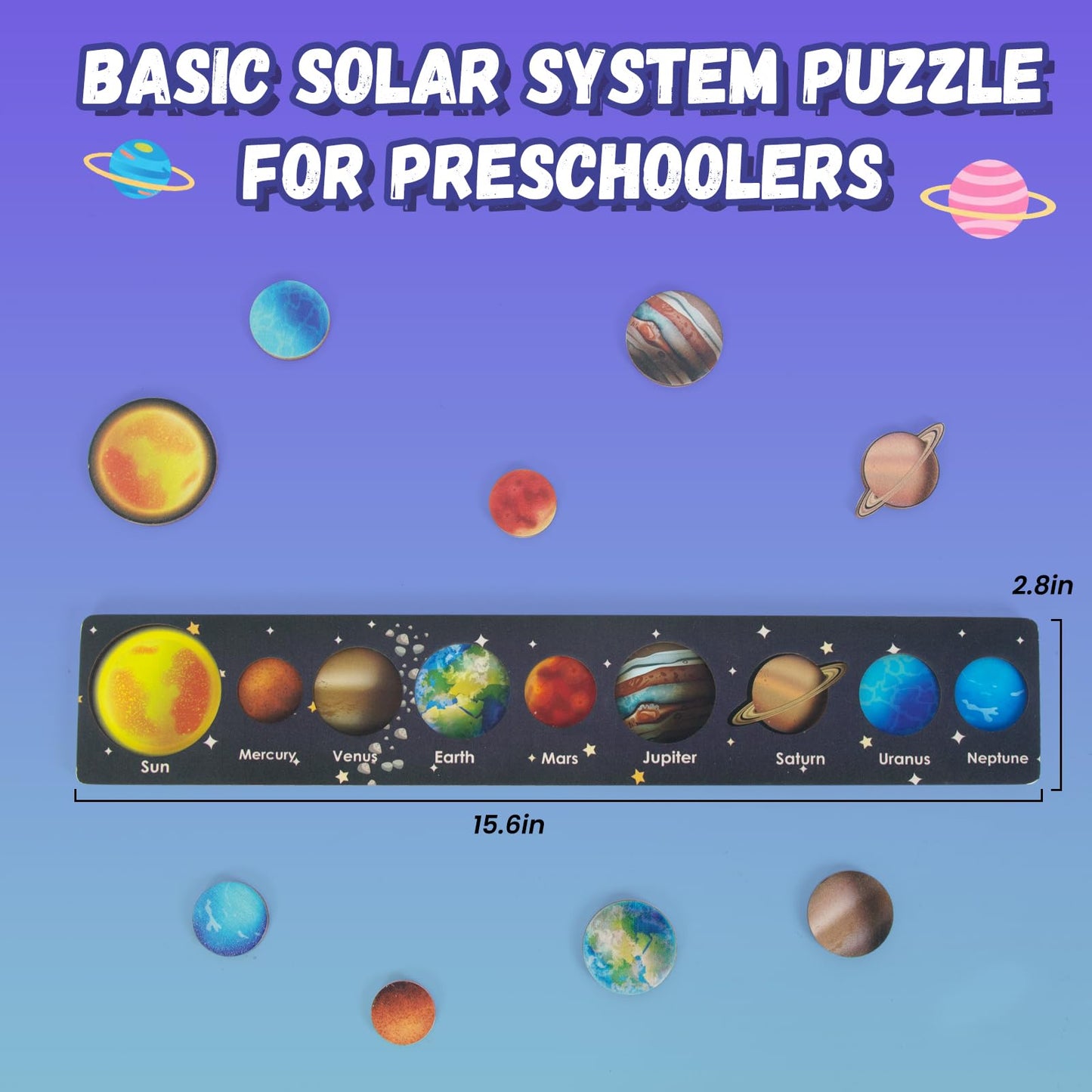 WOODENFUN Wooden Solar System Planet Puzzle Montessori Toy for Toddlers 3-5