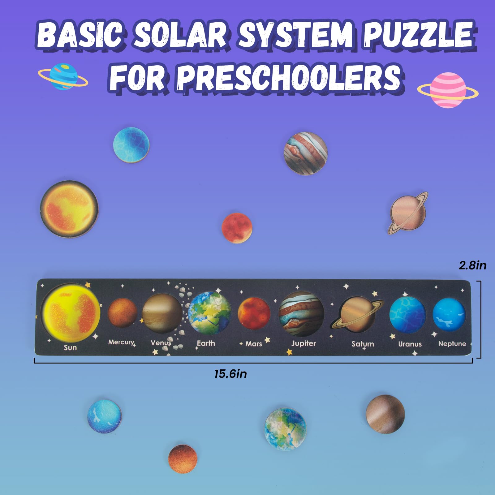 WOODENFUN Wooden Solar System Planet Puzzle Montessori Toy for Toddlers 3-5
