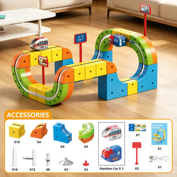 Uermis Electric Train Set for 3 4 5 6 7 8 Years Old Boys and Girls, 3D Flexible Racer Tracks Gravity-Defying Embedded Layouts & Motorized Car, STEM