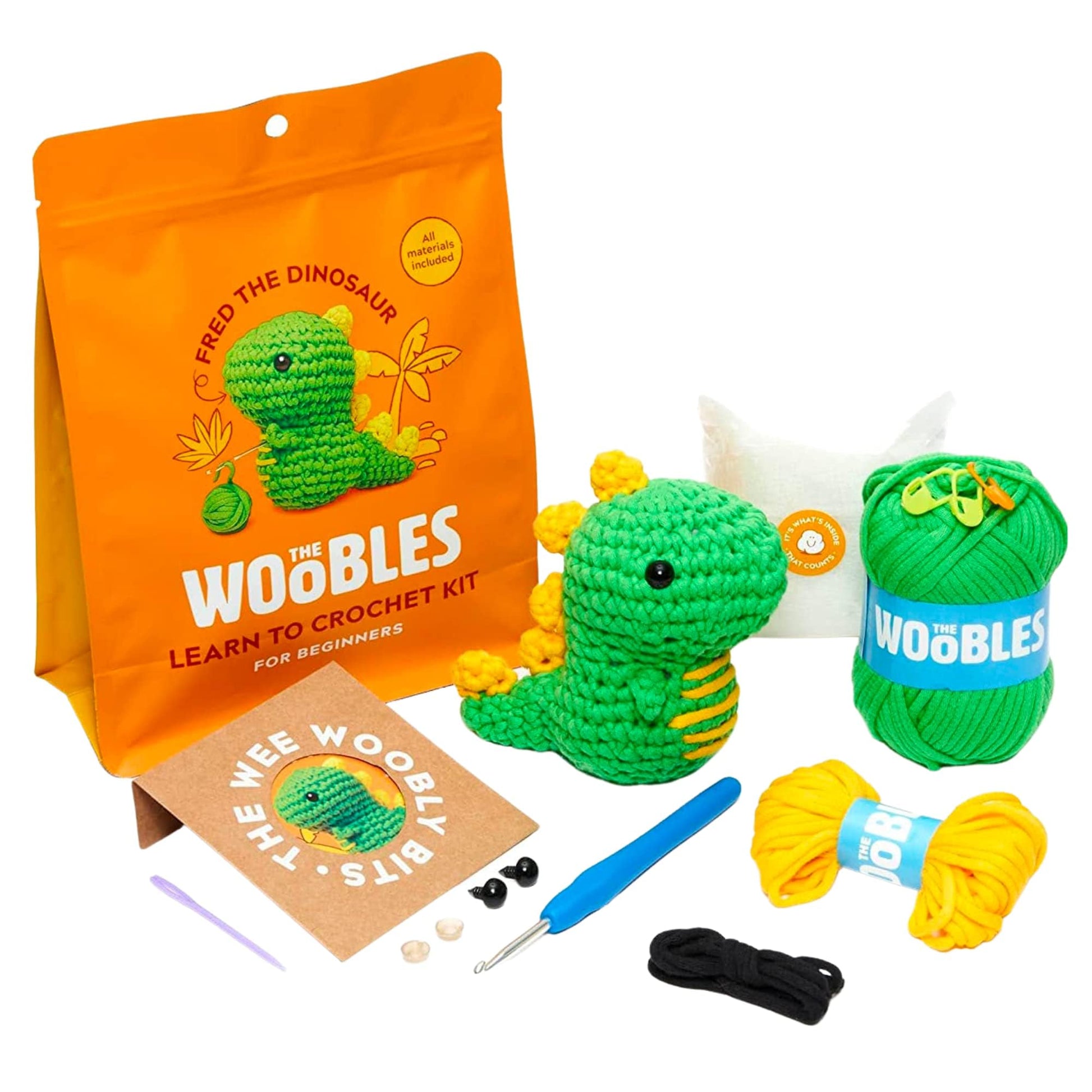 The Woobles Crochet Kit for Beginners - Easy Arts and Crafts Knitting & Crochet Animals Kit As Seen On Shark Tank - Fred The Dinosaur
