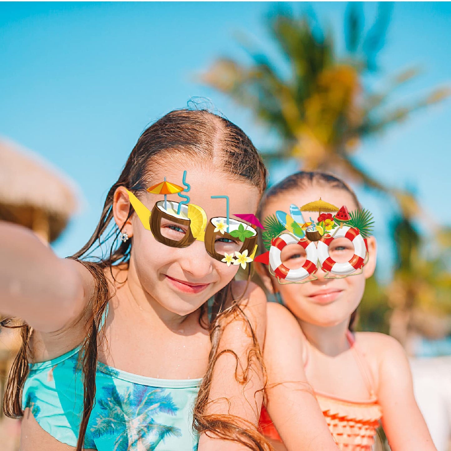 OURUOLA Summer-Hawaiian Pool Party-Decorations Funny-Sunglasses - 16pcs Tropical Aloha Flamingo Glasses,Photo Booth Props Decor, Kid Adult Beach Tiki