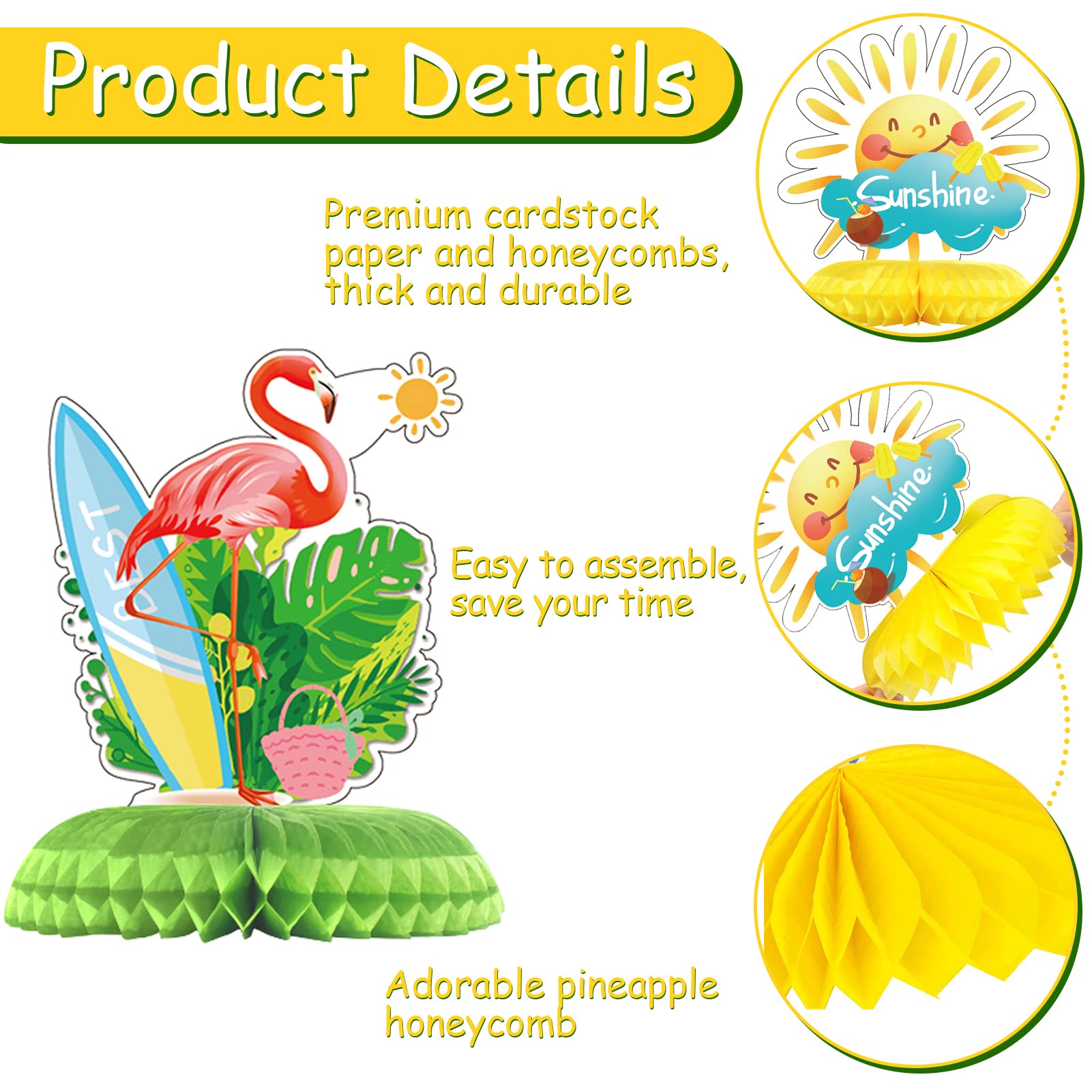 Tarklanda 9 Pcs Hawaii Beach Honeycomb Centerpieces, Summer Pool Party Table Toppers 3D Double Side Paper for Hawaii Luau Pool Birthday Photo Props