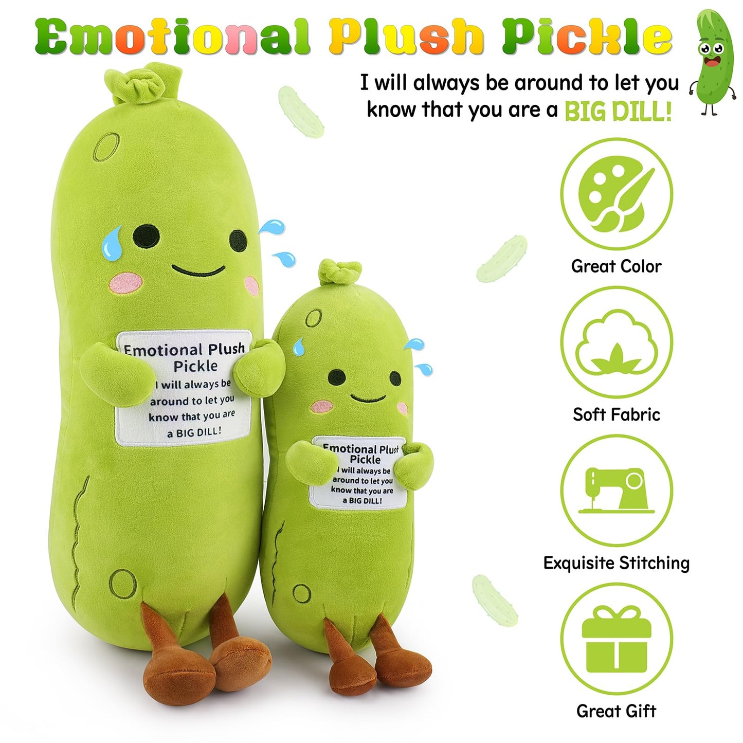 Sprinqdawin Emotional Plush Pickle,Pickle Stuffed Animal-20” Plushies Cucumber Stuffed Animal with Positive Warm Words,Kawaii Plush Toy Vegetable