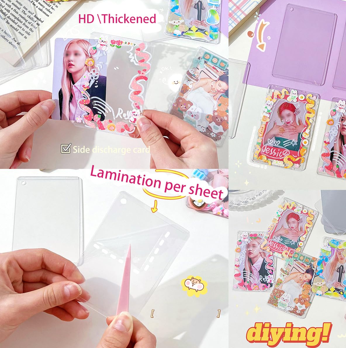 6 Kpop Photocard Holder Keychain Toploaders,6 Wrapped Gift Sets?50 Holographic Card Sleeves for Trading Cards,35Sheets Deco Stickers,2 Pcs Cute Little